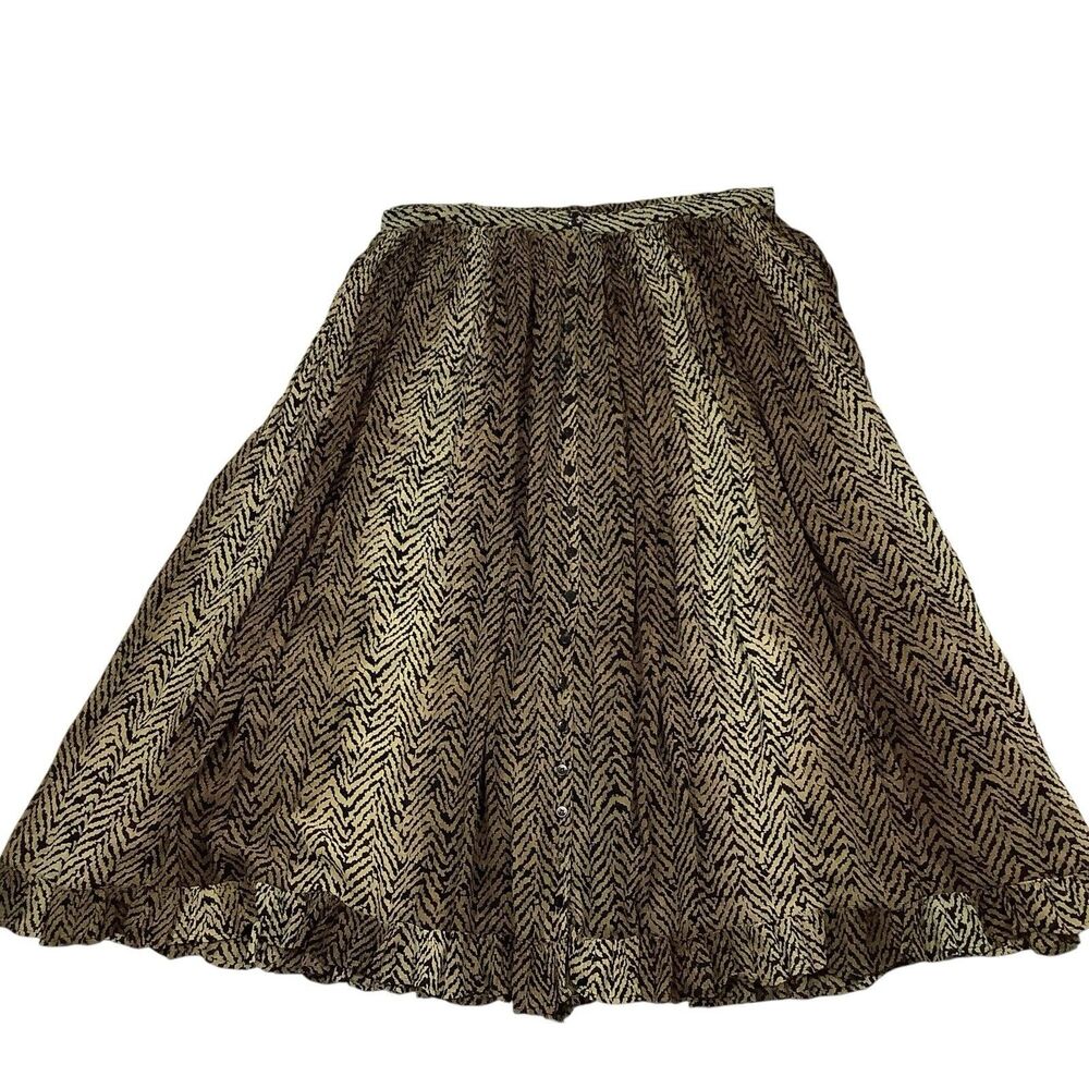 Vintage Zig Zag Chevron Animal Print Midi Pleated Skirt Women 3X Earthy Boho